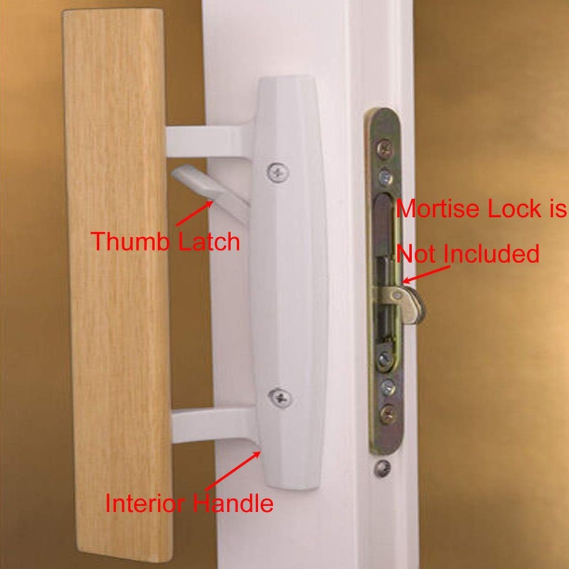 HauSun Mortise Style Reversible Sliding Patio Door Handle Set with Oak Wood Interior Handle and Exterior Pull in White Diecast Finish Fits 3-15/16â€ Screw Hole Spacing, Non-keyed with Latch Locks (White) - Image 4